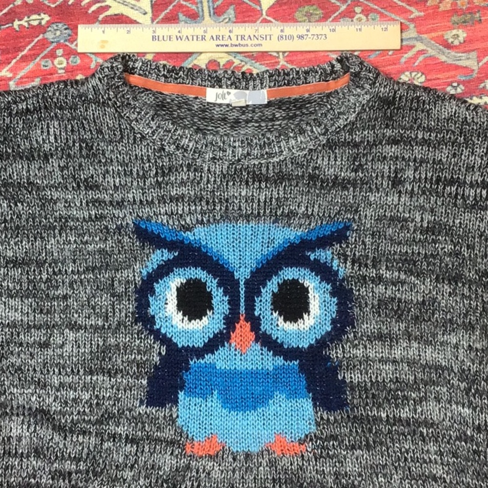 🦉 JOLT Graphic Owl Heather Knit High Low Crew Neck Sweater Sz.XL - Picture 3 of 10